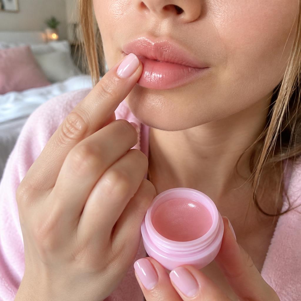 Woman applying lip balm